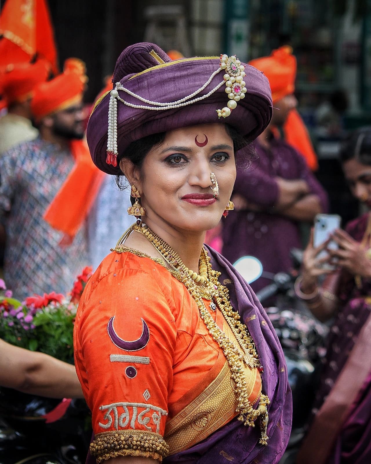 Traditional Maharashtrian cultural portrait with pheta, nath, and saree in Girgaon